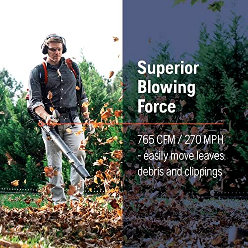 Husqvarna 150BT Petrol Leaf Blower with Backpack, 51 cc, 2.16 hp, 765 CFM, 270 MPH, Ergonomic Design