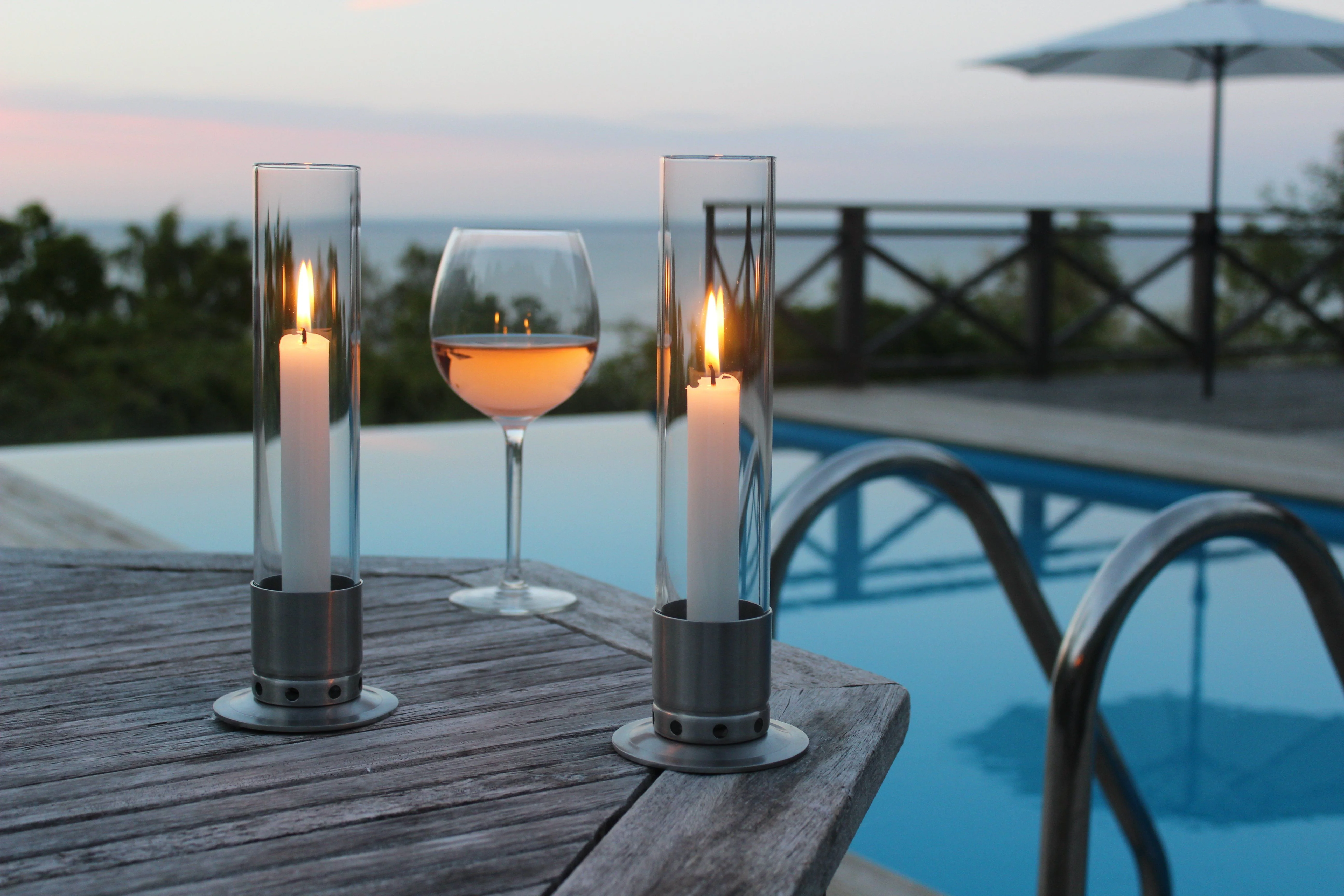 Brushed Steel Candle Holder with Storm Glass