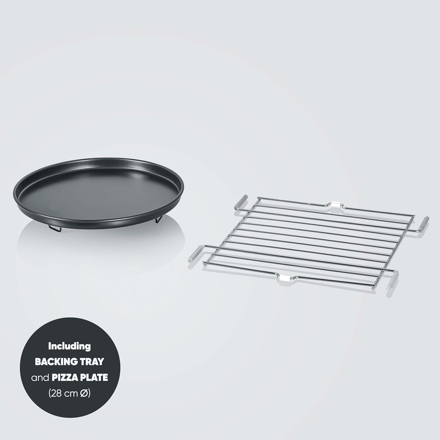 Severin 3-in-1 Mikrowelle mit Glasboden, Flatbed (flacher Hohlraum für große Speisen), Grill und Heißluftfunktion, Mikrowelle mit großer Nutzfläche für eckiges Geschirr, schwarz, Edelstahl, MW 7777