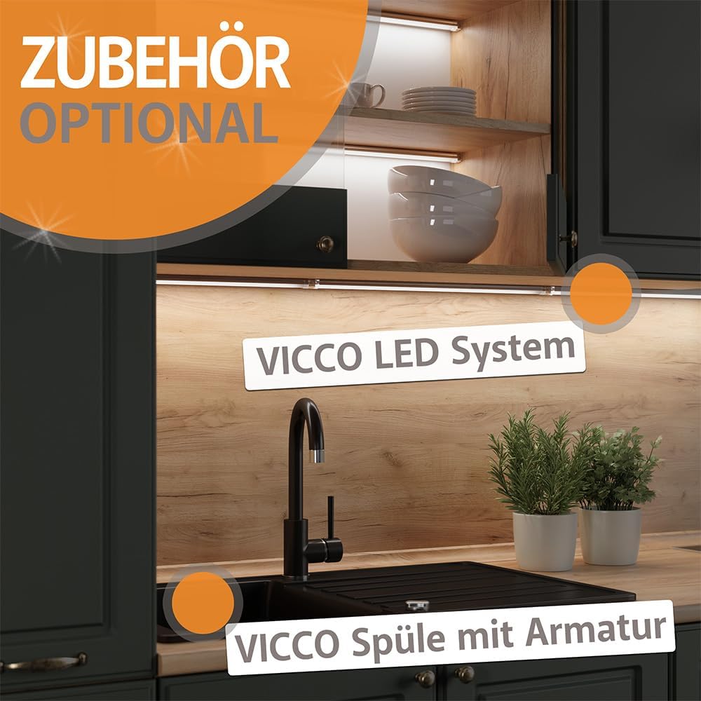 Vicco Singleküche R-Line, Weiß Hochglanz/Anthrazit, 160 cm ohne Arbeitsplatte
