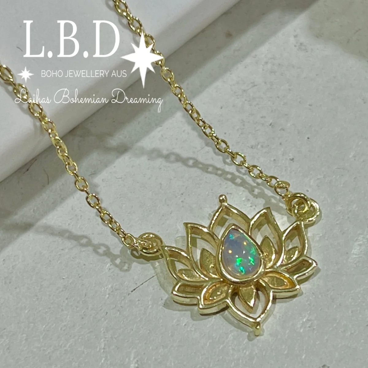 Laihas Lotus Flower Choker Style Opal Necklace-Gold