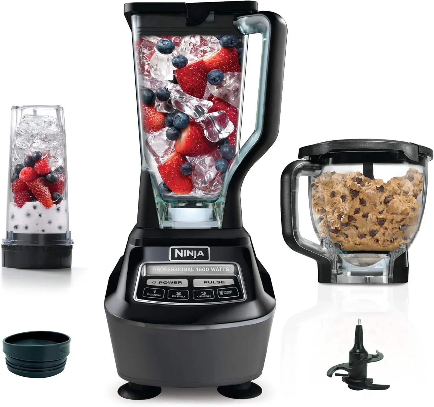 Ninja Blender, Mega Kitchen System, 1500 W, 4 funkció turmixokhoz, daráláshoz, tésztákhoz, italokhoz és még sok máshoz, 2,1 literes kehely, 1,9 literes aprítóedény, 2 db pohár Nutri Cup + fedél, fekete, BL770