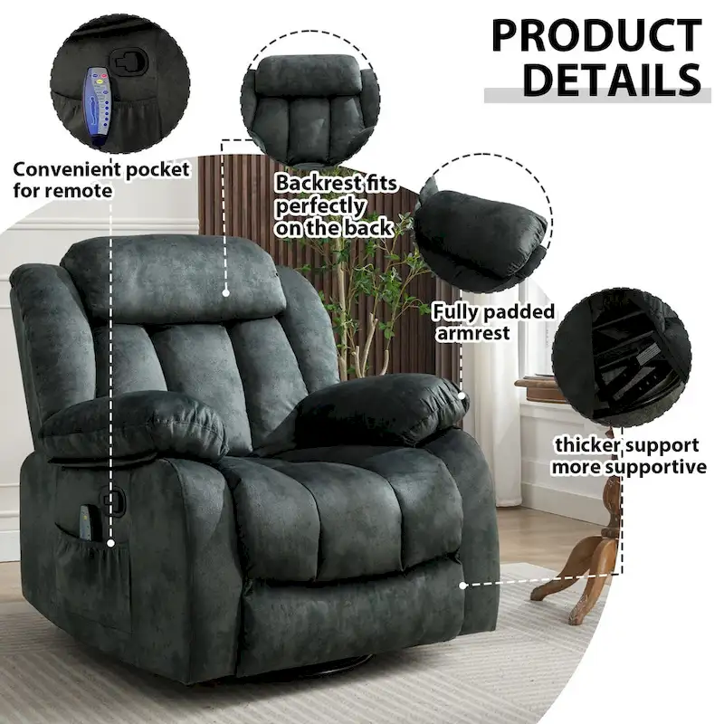 360 Rotatable Swing Manual Massage Rocker Recliner With Heat And Vibration