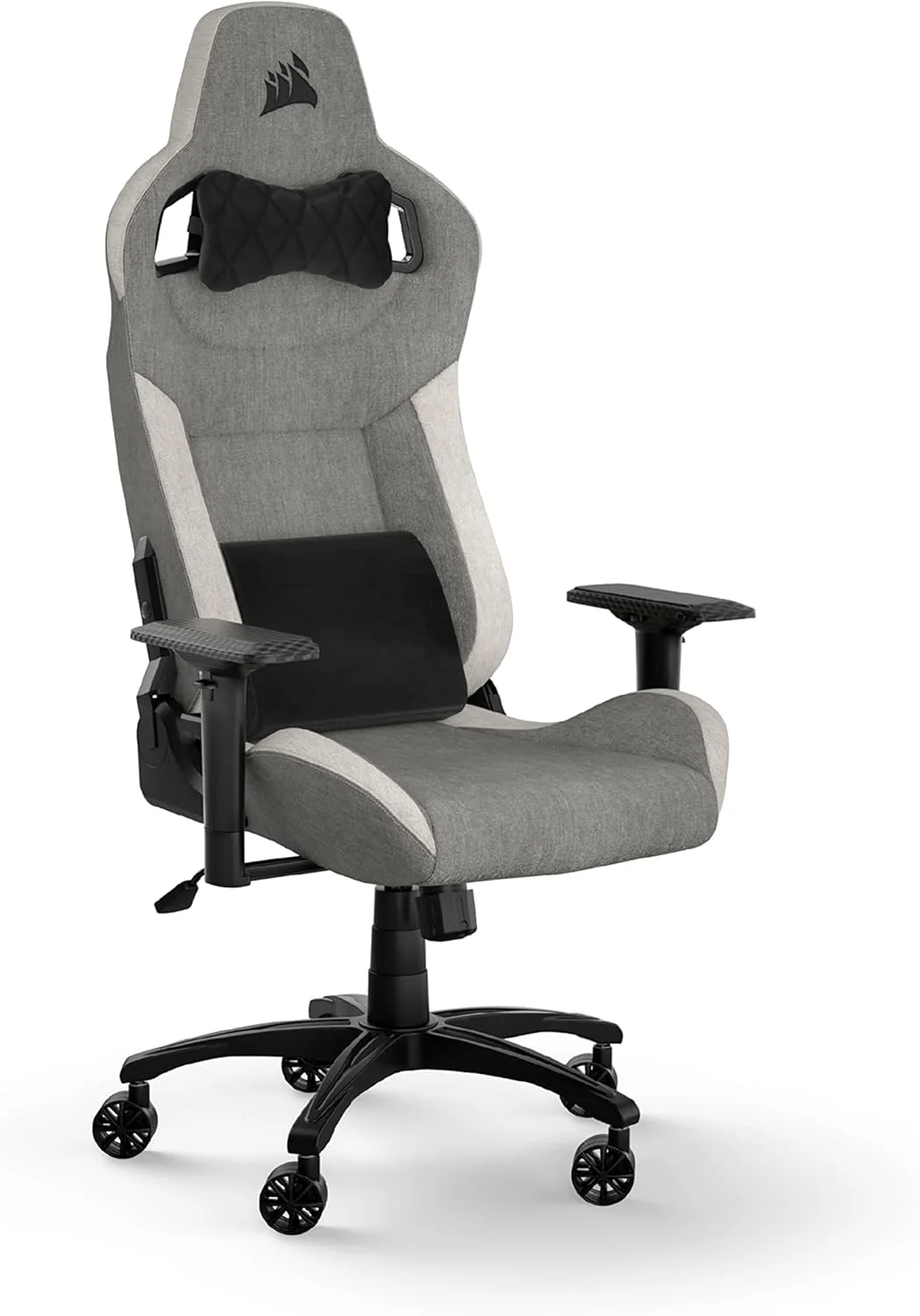 Corsair T3 RUSH Fabric Gaming Chair (2023) – Racing Inspired Design – Soft Fabric Exterior – Padded Neck Pillow and Memory Foam Lumbar Support – Charcoal