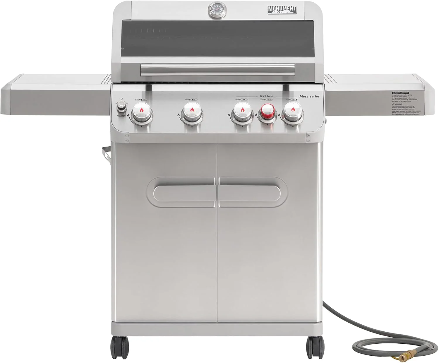 Monument Grills 4+1 Burner Natural Gas Grill with Natural Gas Hose, 50,000 BTU Stainless