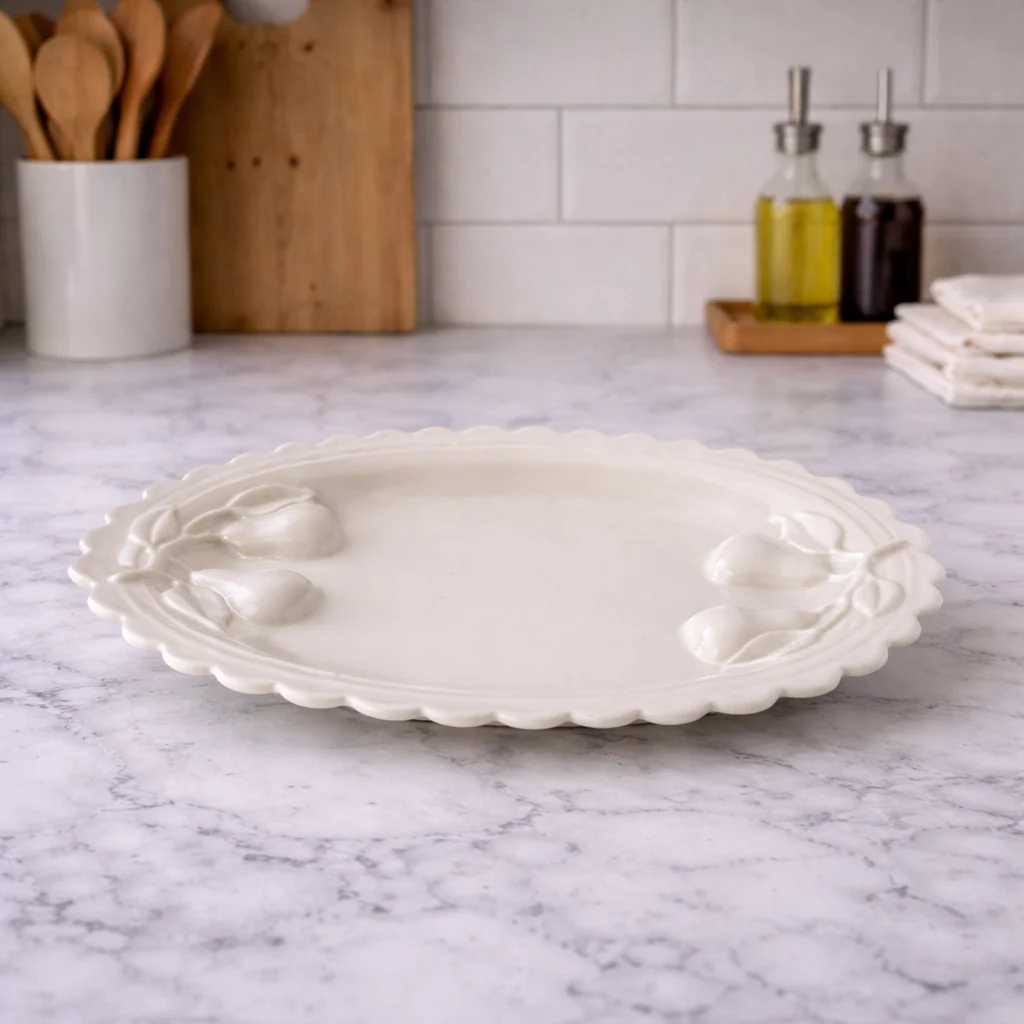 Stoneware Pear Scalloped Platter