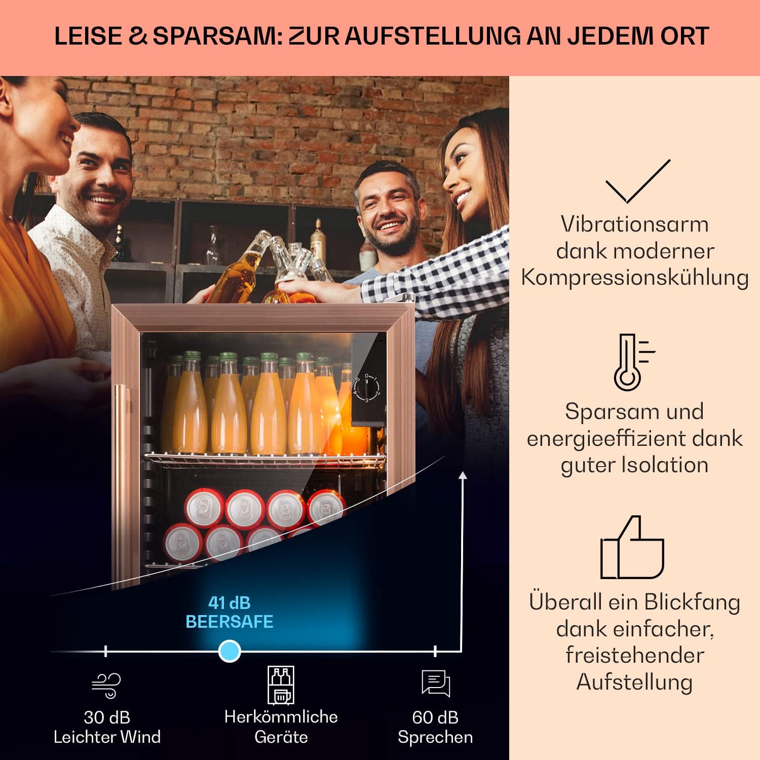 Klarstein XXL Mini Kühlschrank mit Glastür & LED, für Zimmer, Getränkekühlschrank Klein mit 3 Ablagen, 80L, Indoor/Outdoor, Leise & Wetterfest, 3-10°C