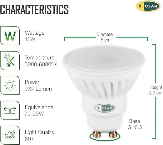 CLAR - GU10 LED Leuchtmittel 10W, LED Lampe GU10, Kaltweiß 6000K (100er Pack)