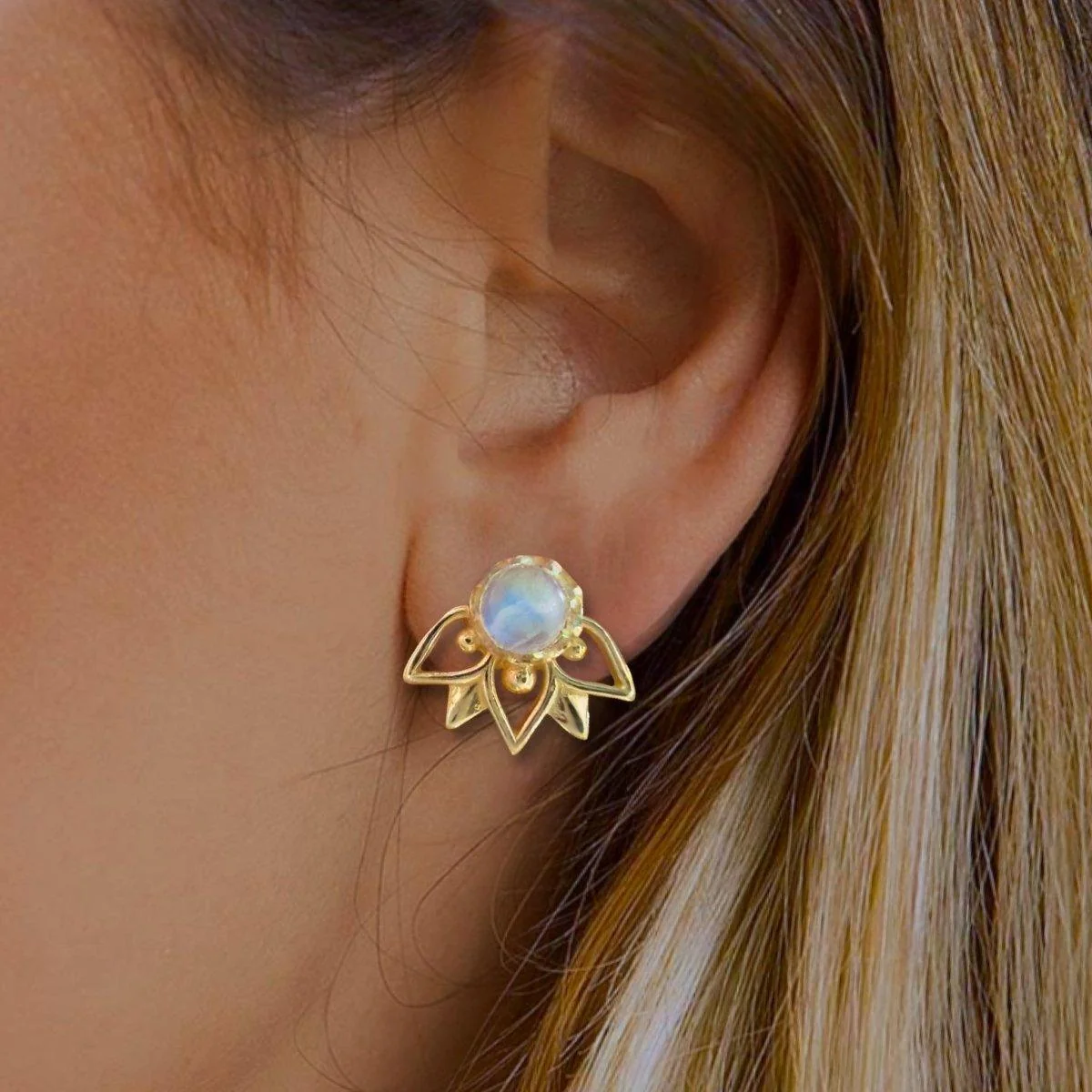 Laihas Inflorescence Gold Moonstone Stud Earrings