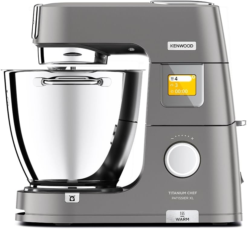Kenwood KWL90.004.SI Titanium Chef Patissier XL Impastatrice Planetaria, 4 Ganci e Fruste per Impastare, Montare e Miscelare, 2 Ciotola da 5L e 7L, Paraschizzi