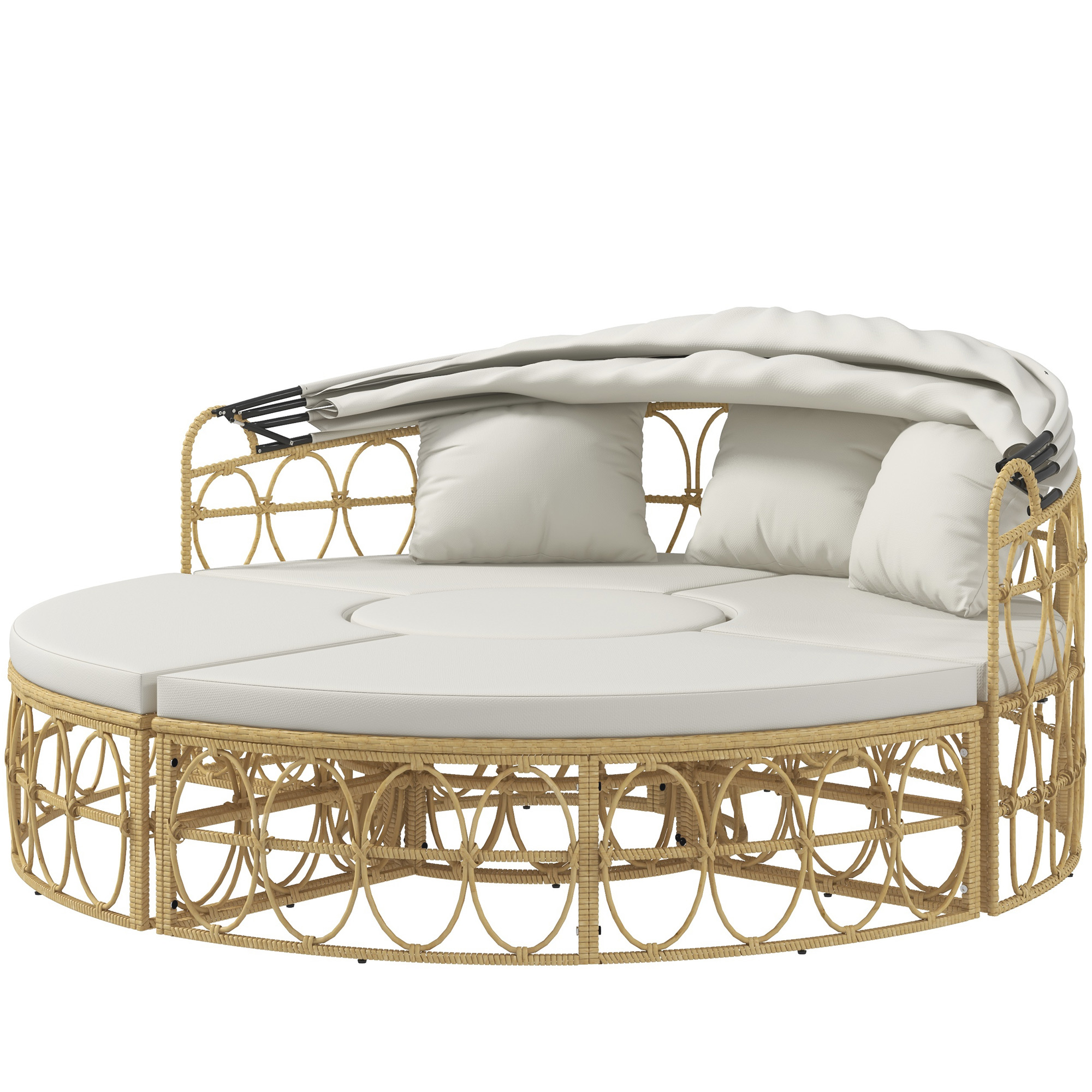 Outsunny Loungeset met uitschuifbaar dak, 4-delig, inclusief 5 kussens, rattanlook, 178B x 85T x 66,5H cm, beige