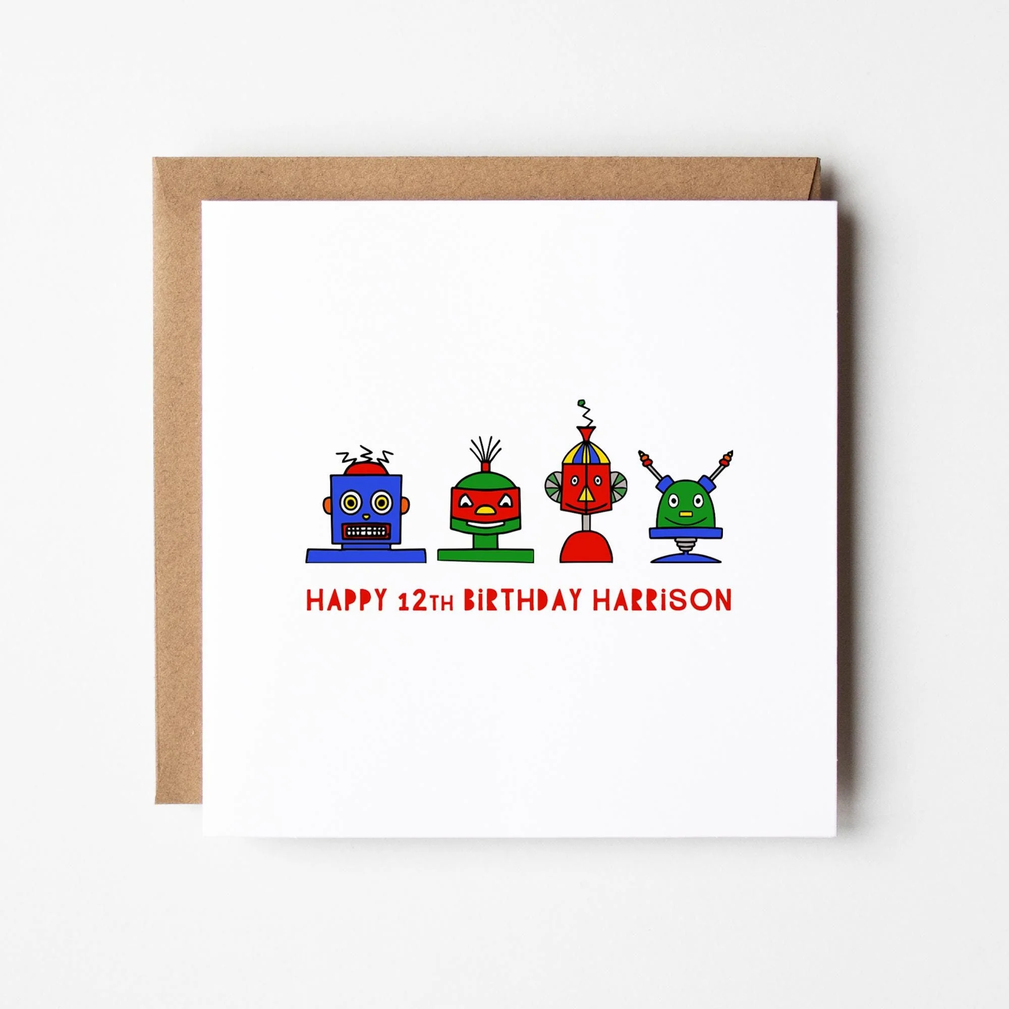 Personalised Robot Birthday Card, Custom Boys Card with Robot Design