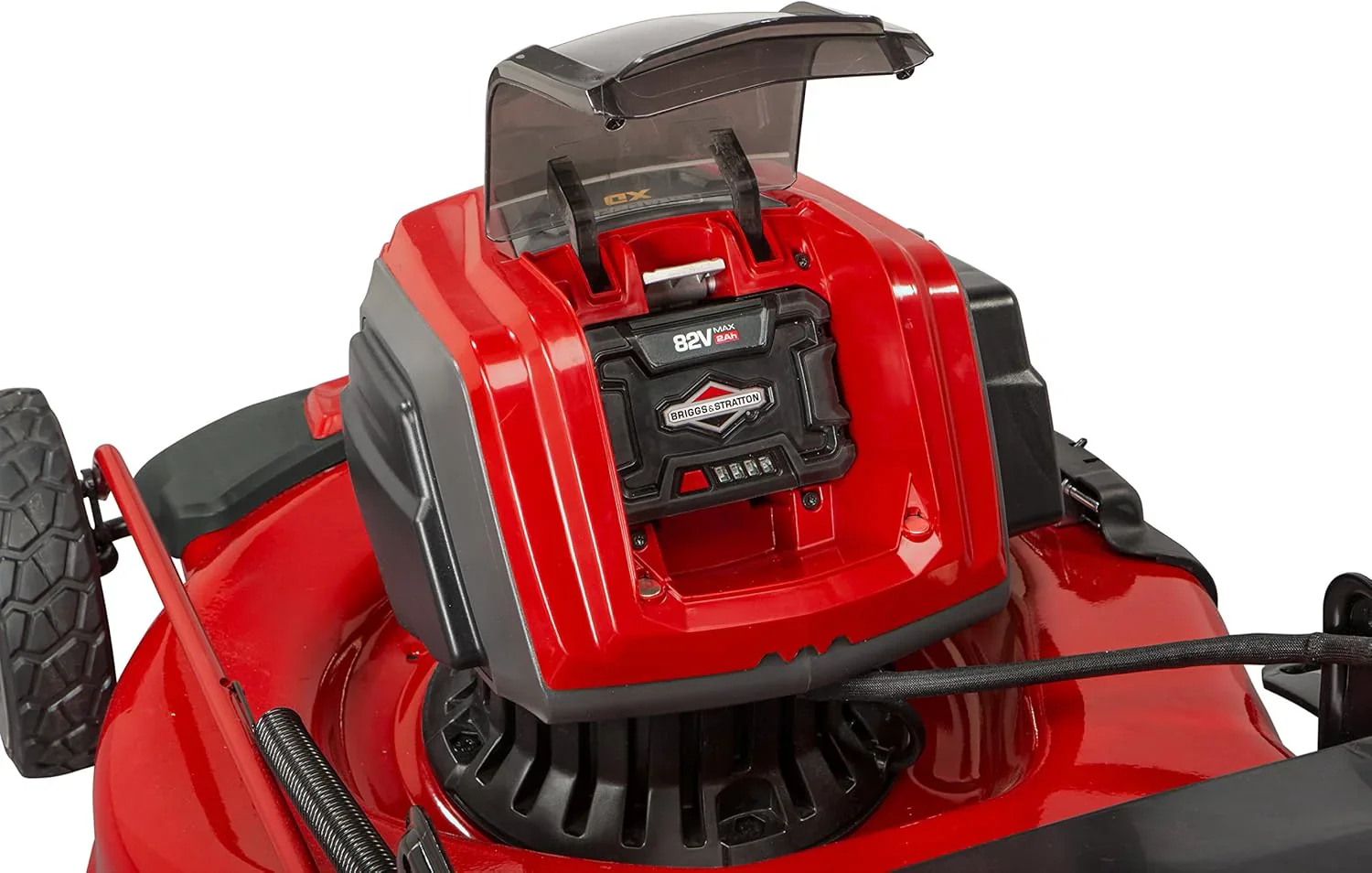 82V MAX 21�测�� Electric Cordless Lawn Mower, Steel Deck, 3-in-1 Design, Red/Black