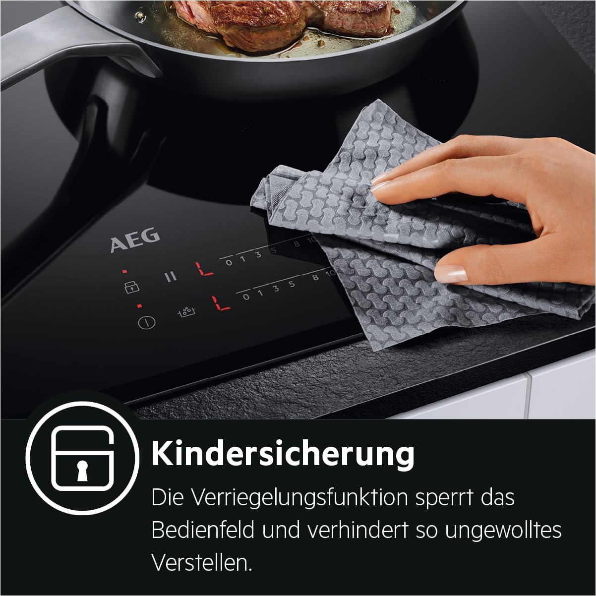 AEG HK654070FB Autarkes Kochfeld/Strahlenbeheizt/Slider-Bedienung / 60 cm/Facetten-Design / 4 Kochzonen/Bräterzone/Kindersicherung