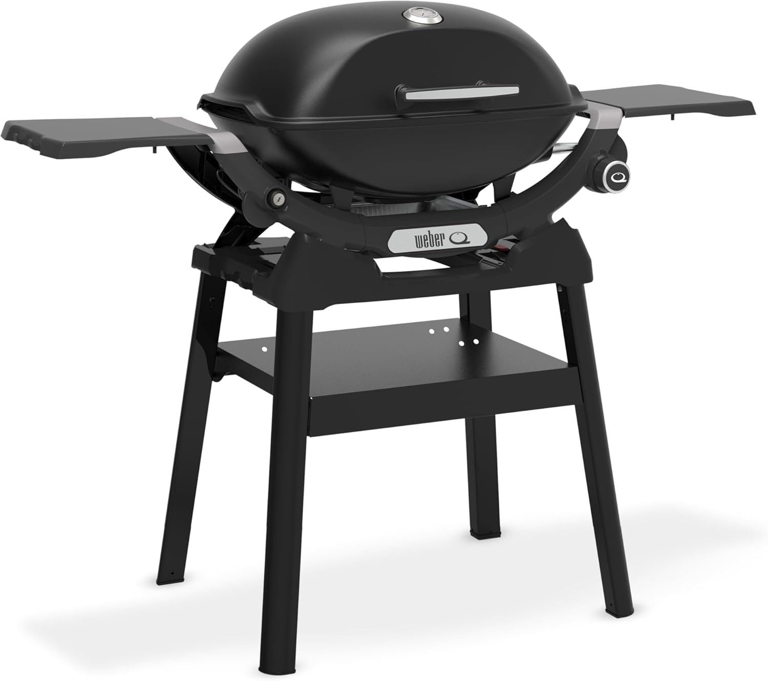 Weber Q 2200N Gasgrill mit Seitentischen & kompakten Stand/Grill für Terrassen und Balkone mit Hochleistungsbrennern, porzellanemaillierten Gussrosten und elektronischer Zündung, Mitternachtsschwarz