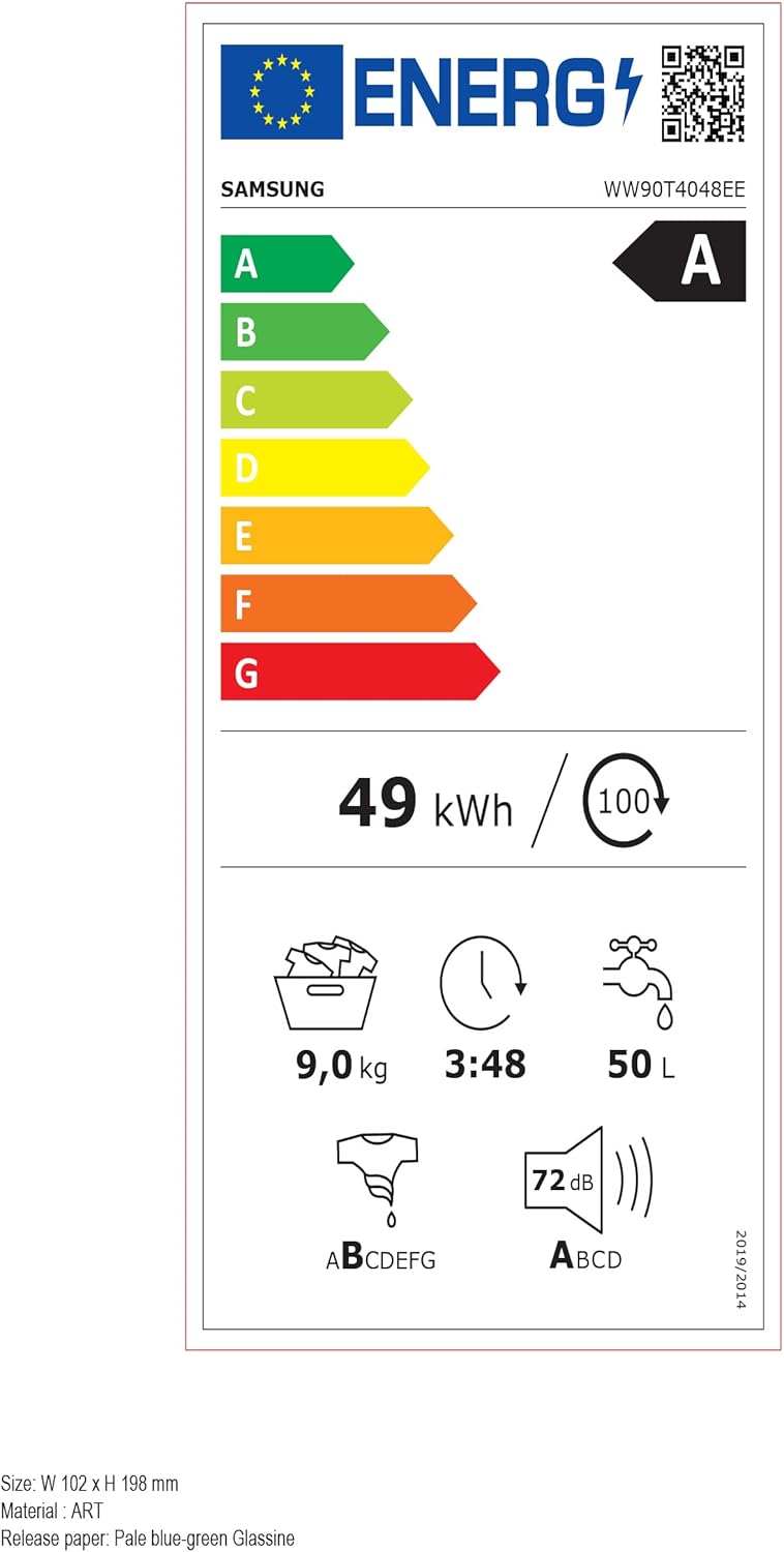 Samsung WW90T4048EE/EG Waschmaschine, 9 kg, 1400 U/min, Ecobubble, Hygiene-Dampfprogramm, FleckenIntensiv-Funktion, Digital Inverter Motor, Weiß