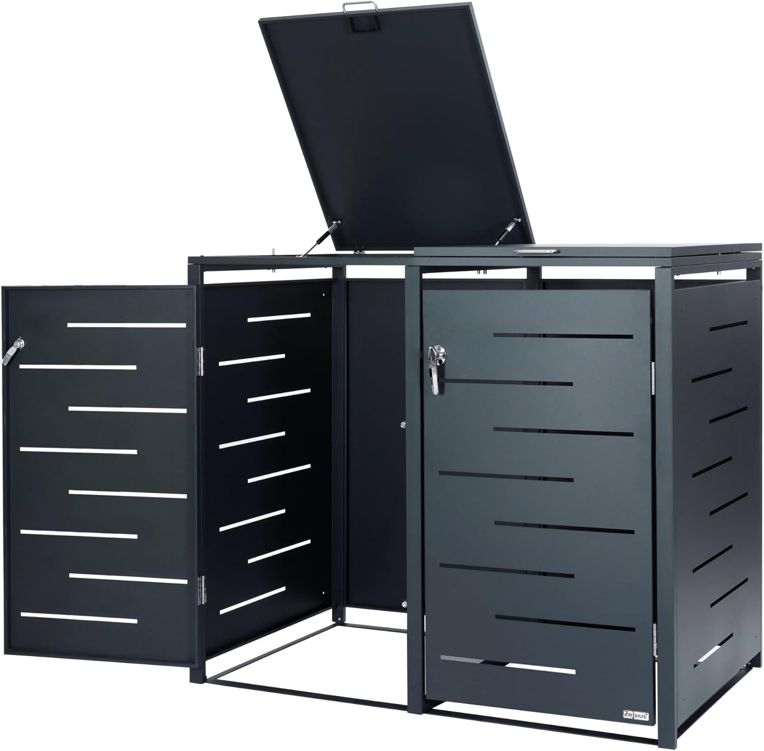Zelsius Edelstahl Mülltonnenbox 4 Tonnen | 120-240 Liter | Anthrazit RAL 7016 | inkl. Erweiterungsmöglichkeit | Garten Müllhaus, Mülltonnenbox 4er, Aufbewahrungsbox für Mülltonnen