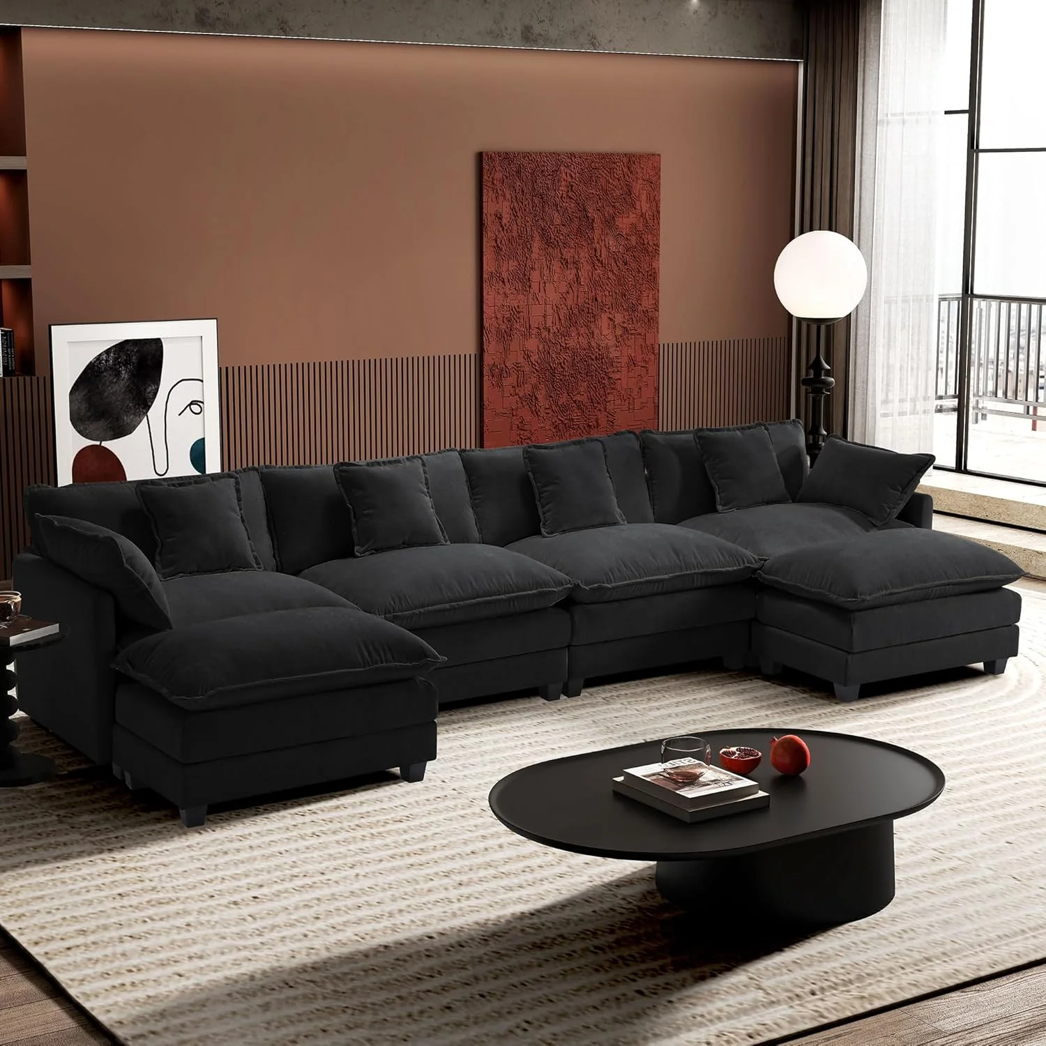 111.4 Inch L-Shaped Modern Sofa Modular Cloud Sofa Ottoman 4-Seater Chenille Deep Seat Sofa