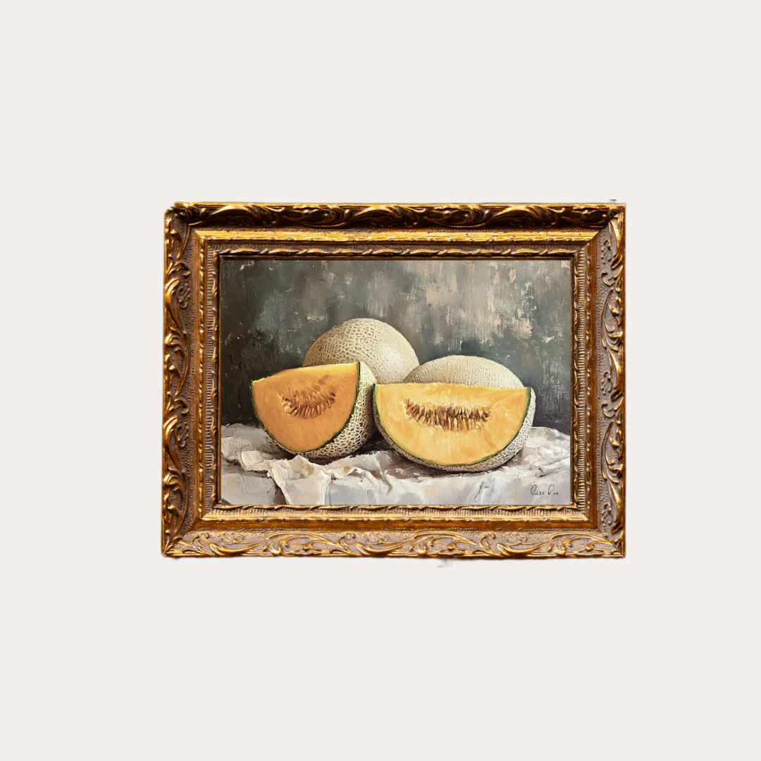 Vintage Cantaloupe | French Brass Inspired Gold Mould Framed Art