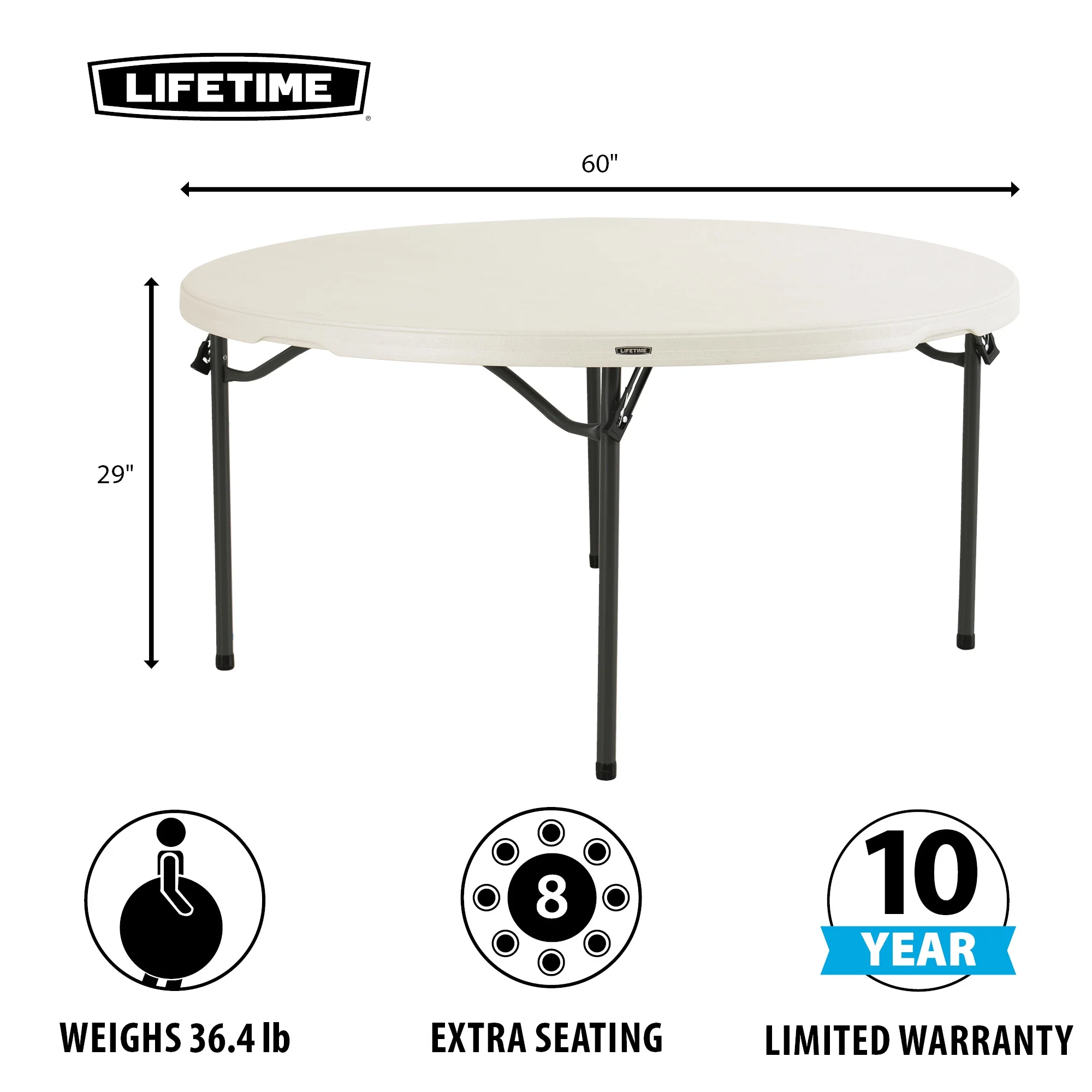 Lifetime 60 inch Round Folding Table, Indoor/Outdoor Commercial Grade, Almond (280435)