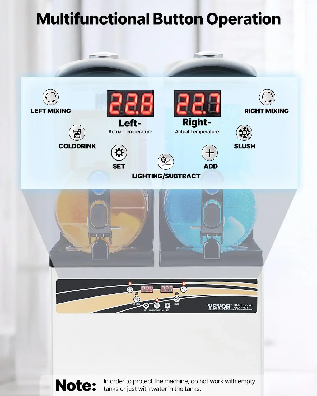 VEVOR Slushy Machine 15Lx2 Double Tank Commercial Margarita Machine 120 Cups Stainless Steel