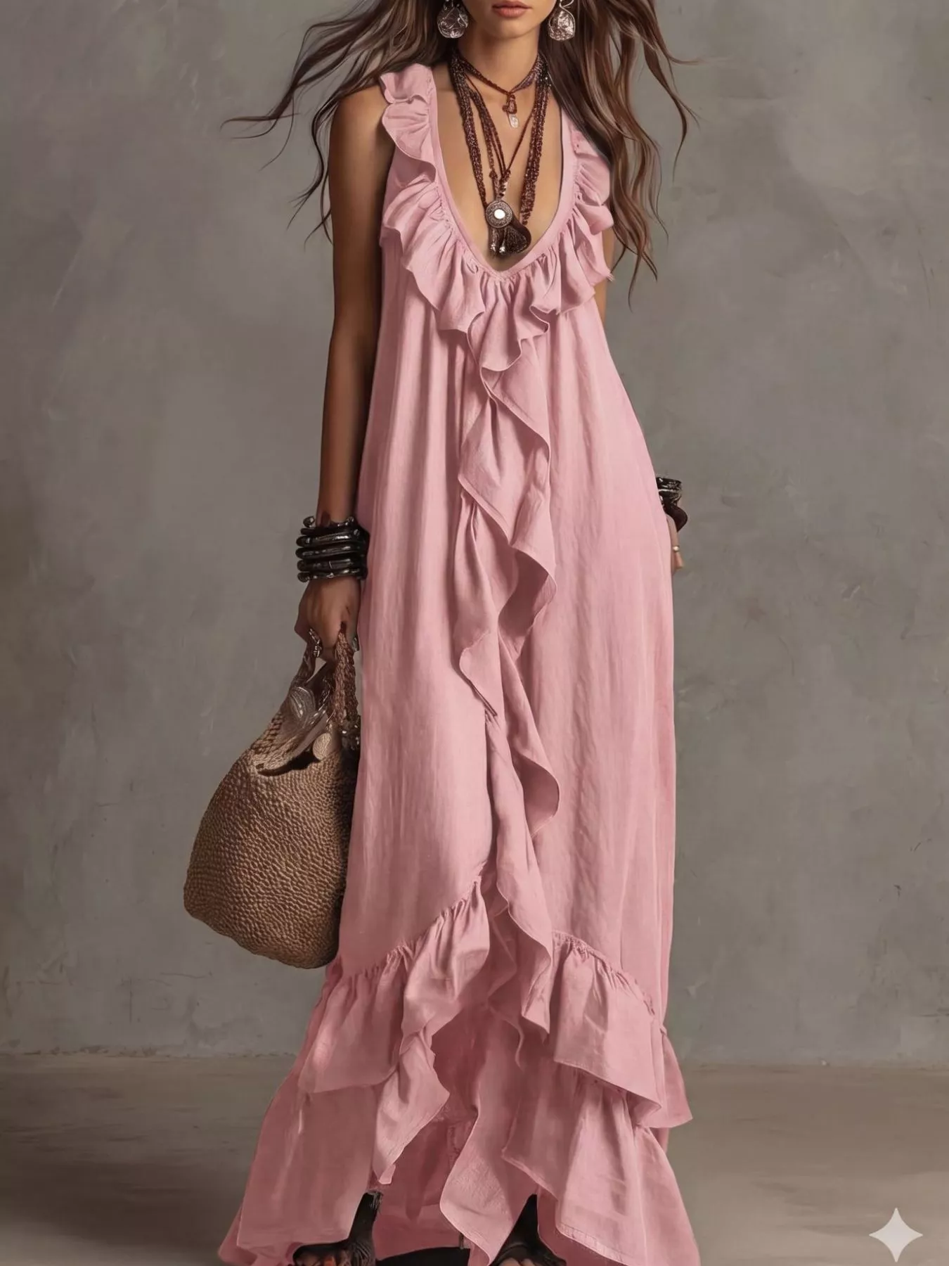 Ruffled Sleeveless Maxi Dress