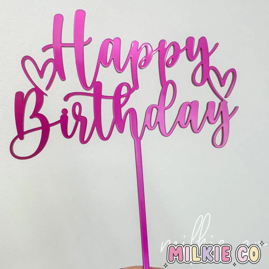 Magenta Metallic Basic 'Happy Birthday' Cake Topper