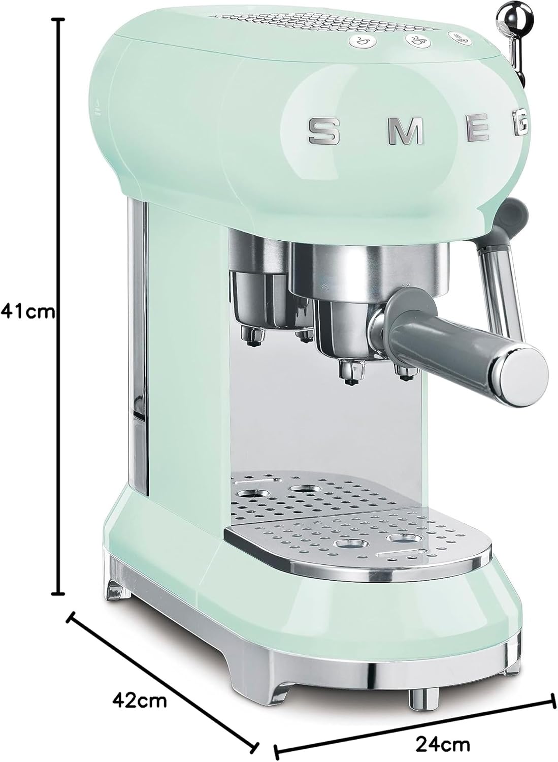 Smeg, ECF01PGEU Manual Espresso-Kaffeemaschine, Cappuccino -System, Thermoblock, groe Tassengehuse und Doppelkaffeefunktion, 1 l Wassertank, kompakte Abmessungen, 1350W, Pastellgrün