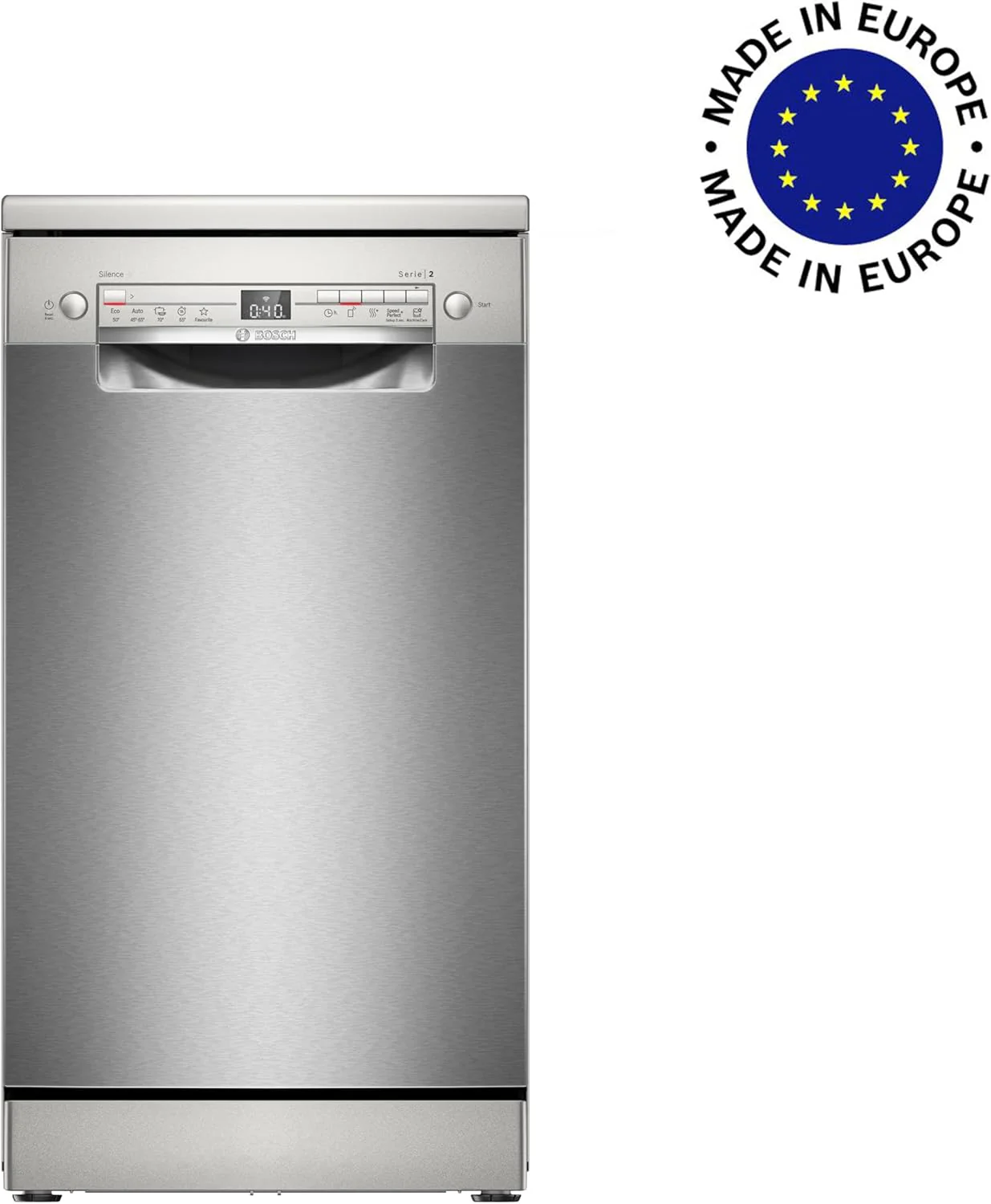 Bosch SPV2IKX10E Serie 2 Smarter teljesen integrált mosogatógép, 45 cm széles, evőeszközkosár, Extra szárítás gombnyomásra, InfoLight piros fénypont a padlón, AquaStop vízkár elleni védelem, fehér