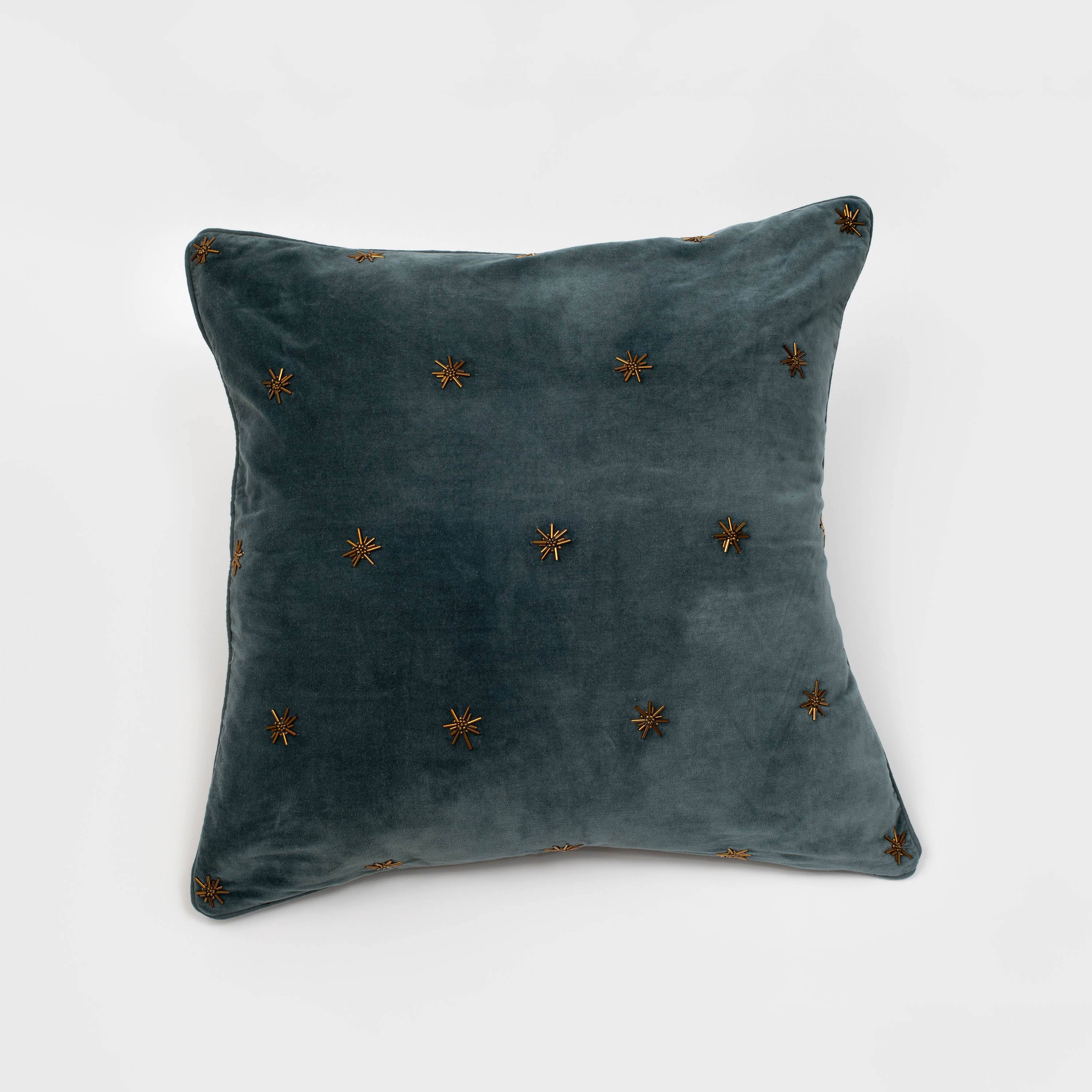 Embroidered Star Pillow, Dark Grey