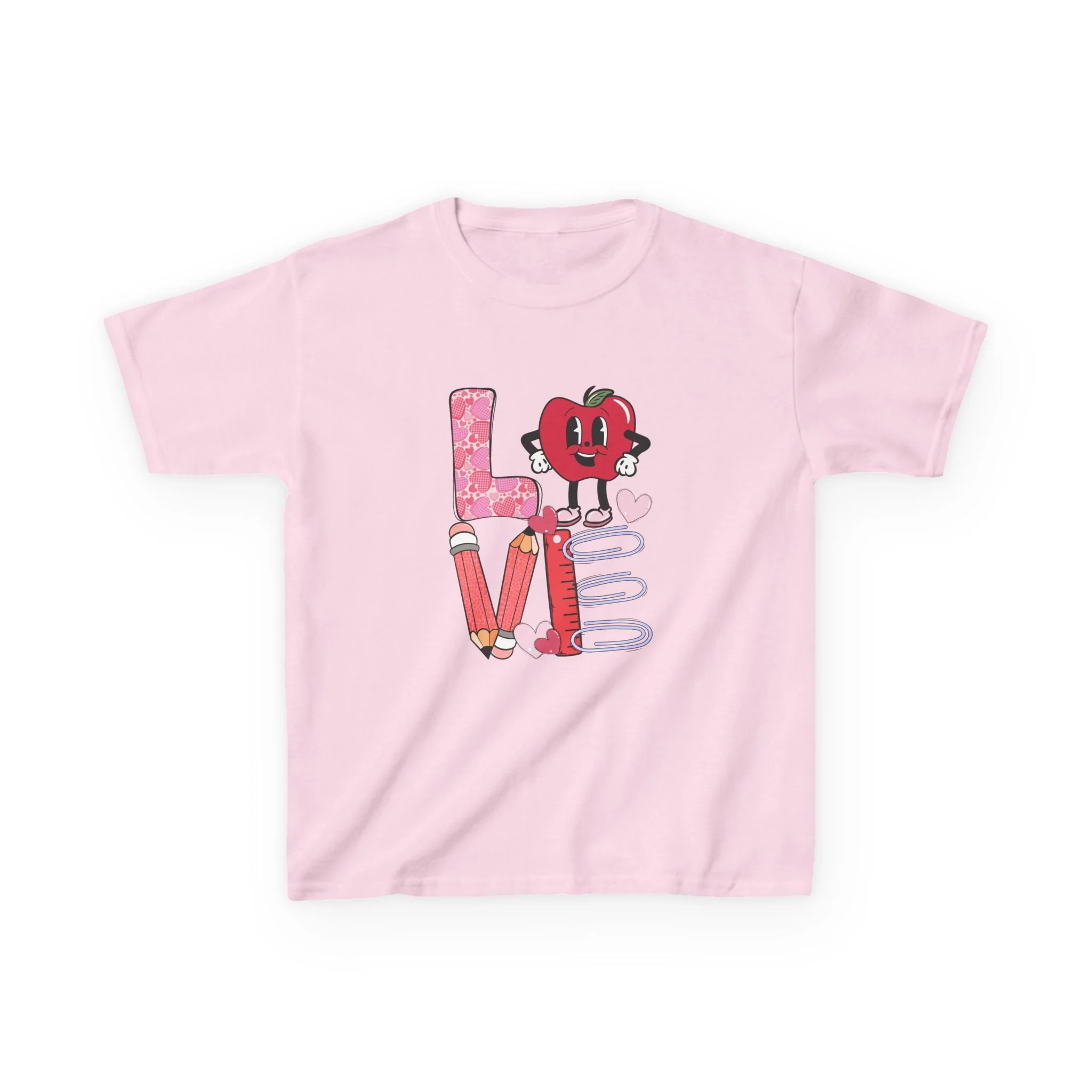 Love School Supplies Kids Tee | Heart Apple, Pencils & Notebook