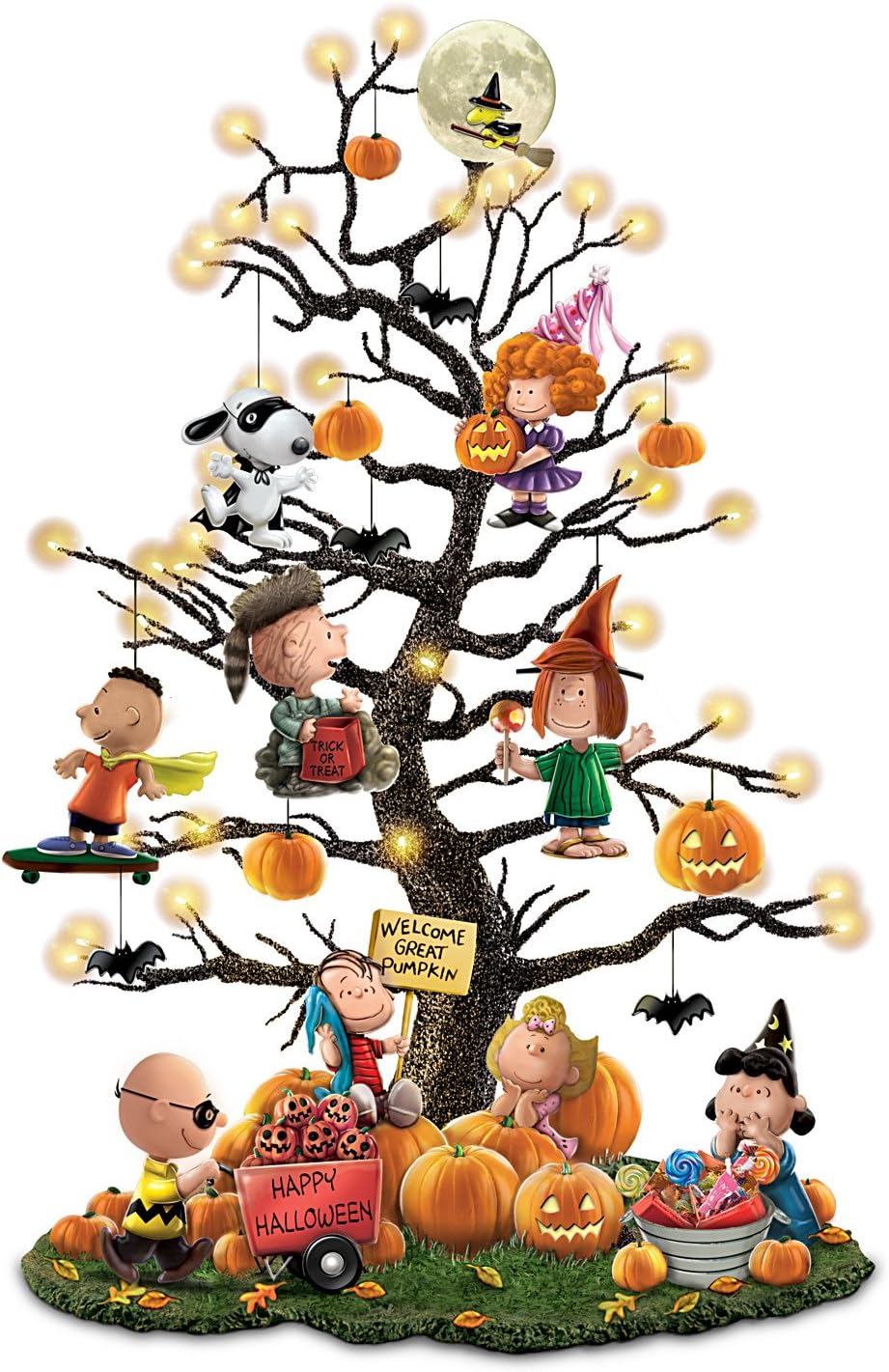 Pumpkin lights up Halloween tabletop tree