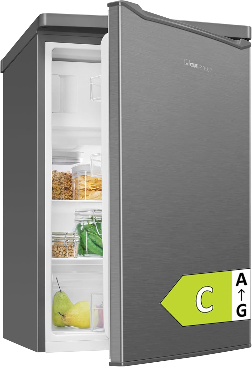 Clatronic Kühlschrank mit Gefrierfach Energieklasse C 85cm Kühl schrank klein leise 37dB Türanschlag wechselbar 0°C - 8°C 109L Fridge kleiner Kühl-schrank KS 101 inox