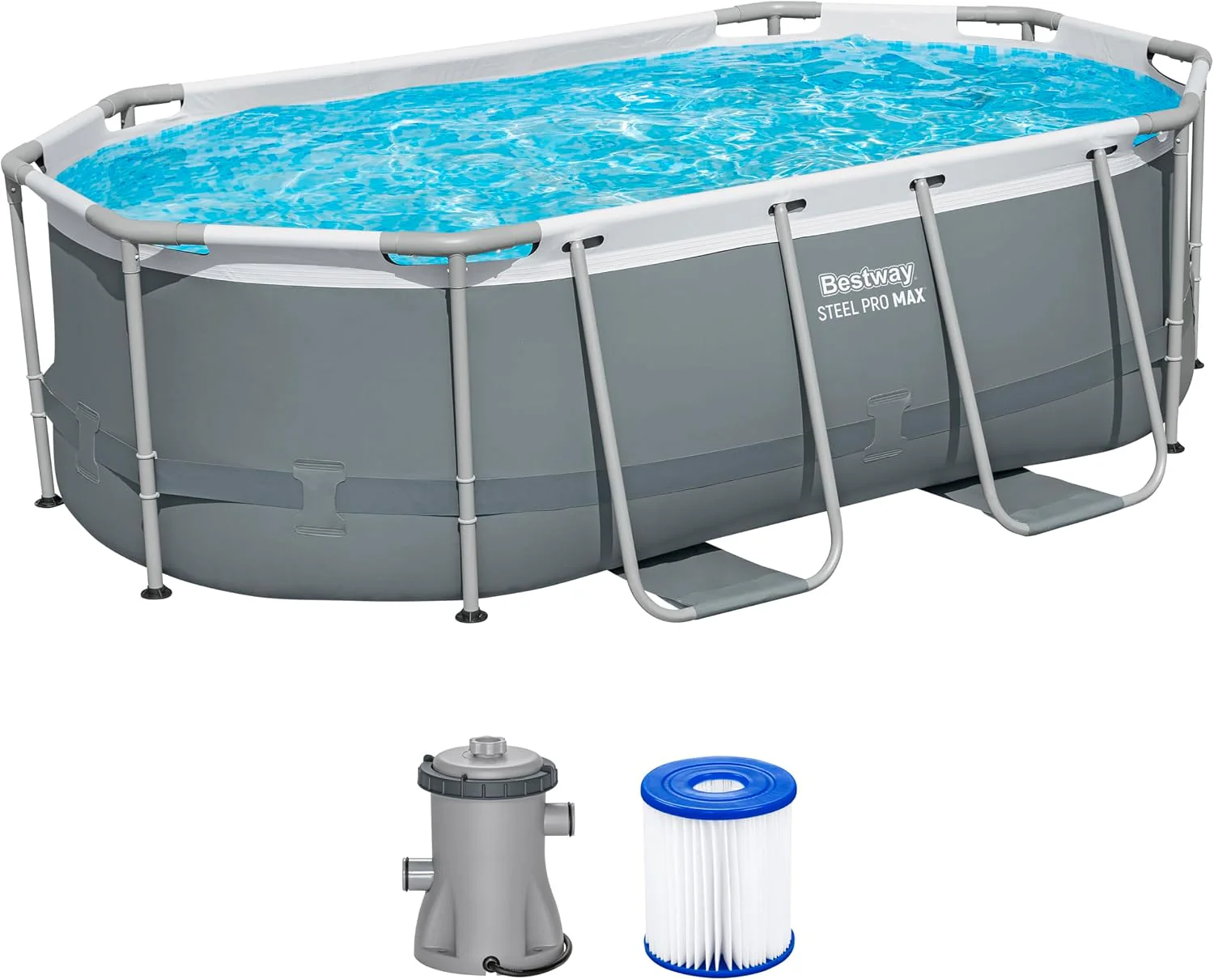 Bestway Power Steel vázas medence szett szűrőszivattyúval, 305 x 200 x 84 cm, szürke, ovális