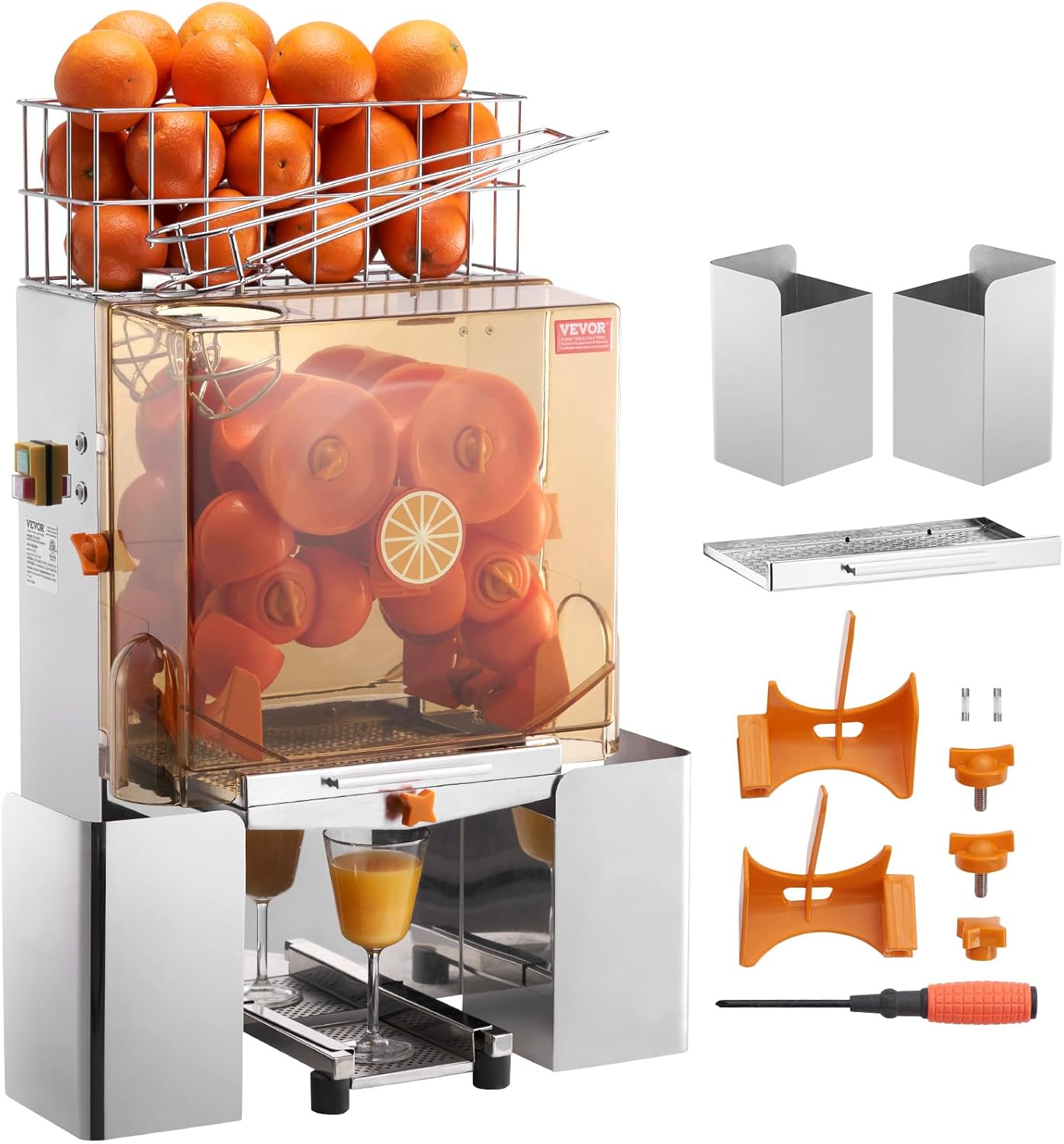 VEVOR Spremiagrumi Elettrico Commerciale 120 W, Estrattore di Succo Alimentazione Automatica con Filtro Estraibile e Secchio Raccolta Buccia per Pompelmo Arancia da Ristorante Caffetteria Bar Feste