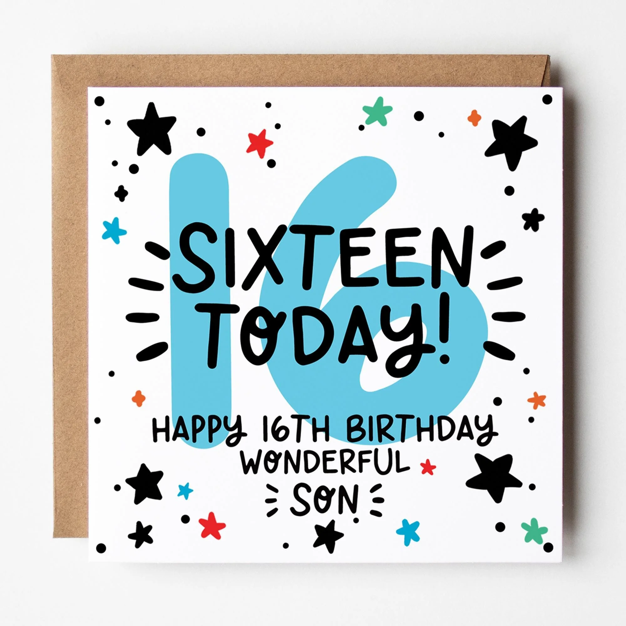 16th Birthday Card for Son with Kraft Envelope