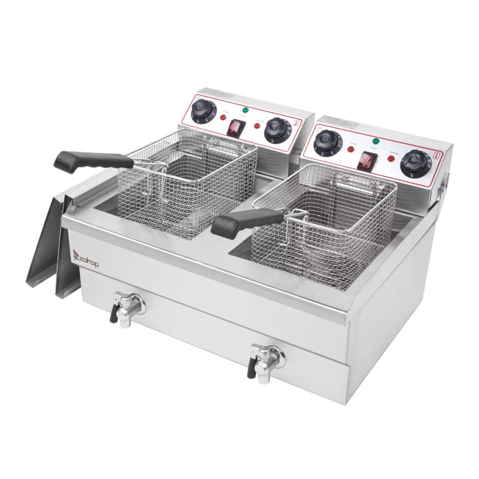 2025 Elektrische Dubbele Friteuse EH102V van 16,9QT in Roestvrij Staal, 3400W MAX (8L + 8L Capaciteit) - Grote Handgreep, Ideaal voor Fans van de Big Blue Stijl