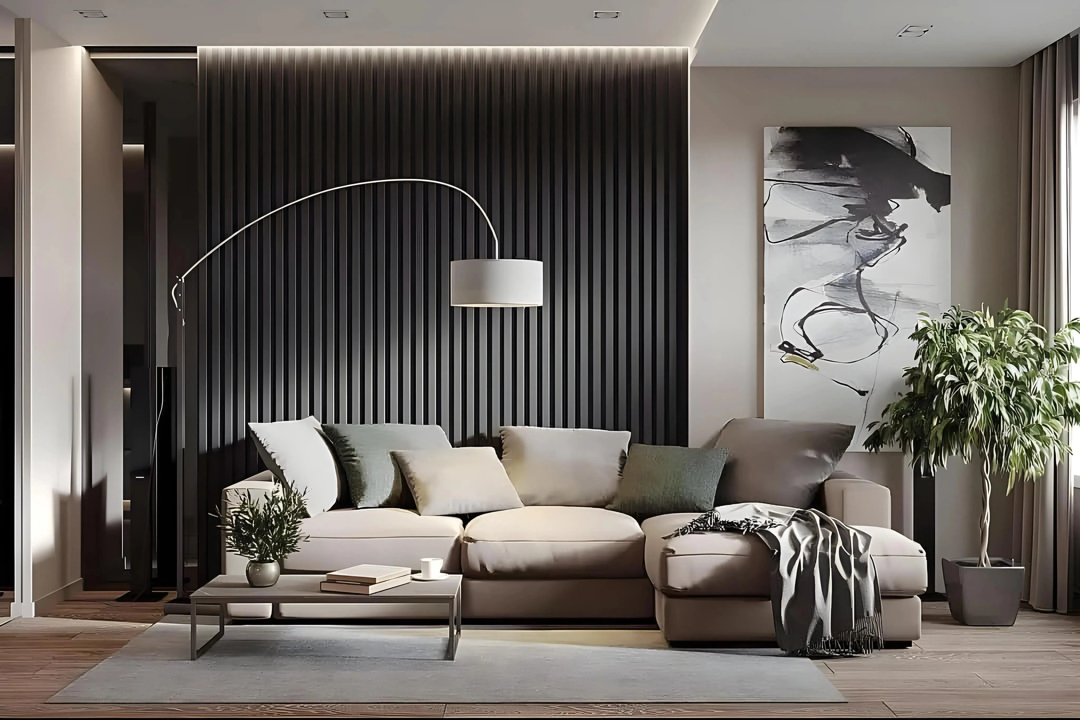 GYPSUM 3D WALL PANEL | GRID +LED 0015