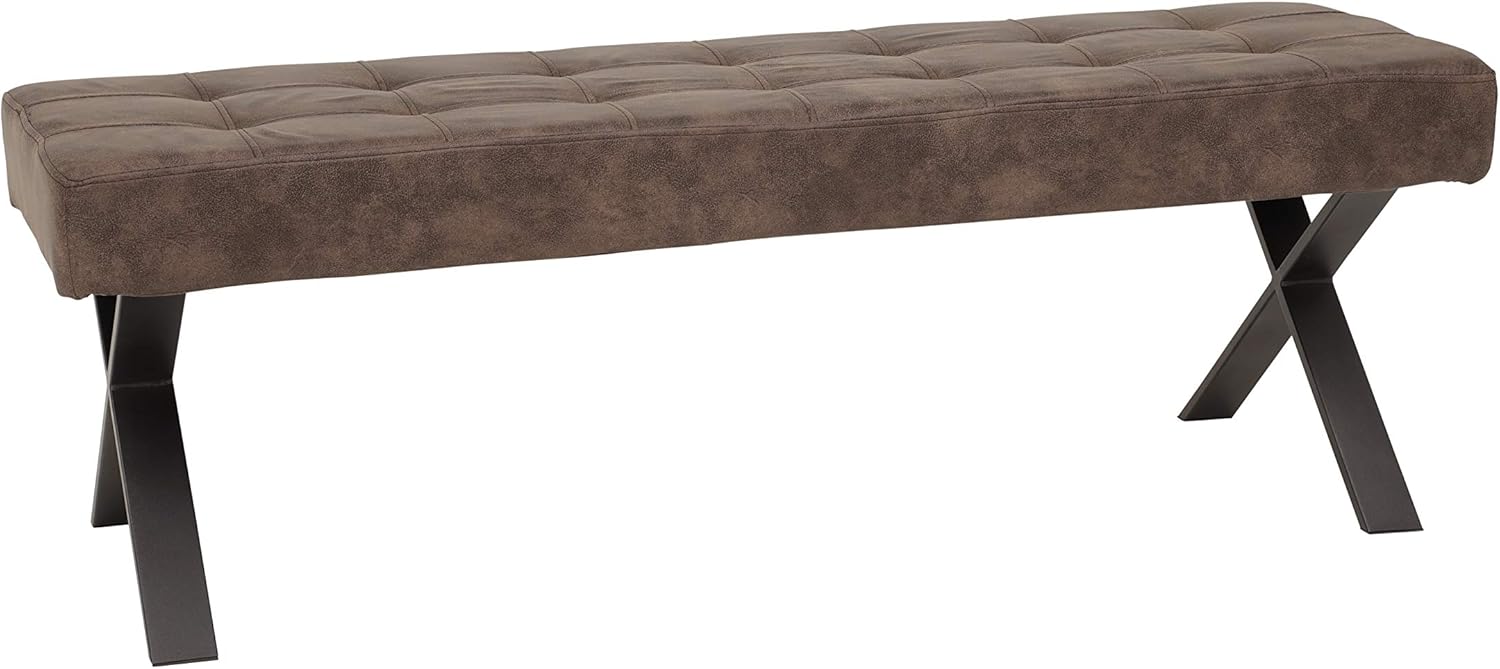 Hela Tische, Sitzbank Esszimmerbank Donna, Bezug Softex Vintageoptik Braun, X-Metallgestell Anthrazit, 140x45x48 cm