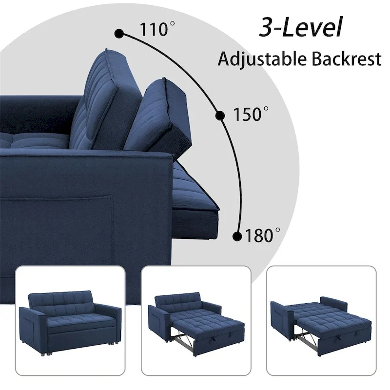 Stylish Pull-Out Sofa Bed w/Woven Polyester Fabric & Solid Wood Frame