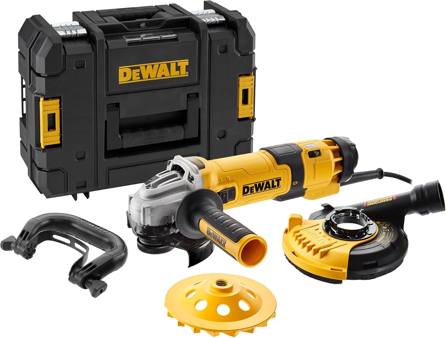 DEWALT 1500W 125mm Smerigliatrice Angolare a Velocità Variabile con Interruttore No-Volt - Kit di Levigatura, DWE4257KT-QS