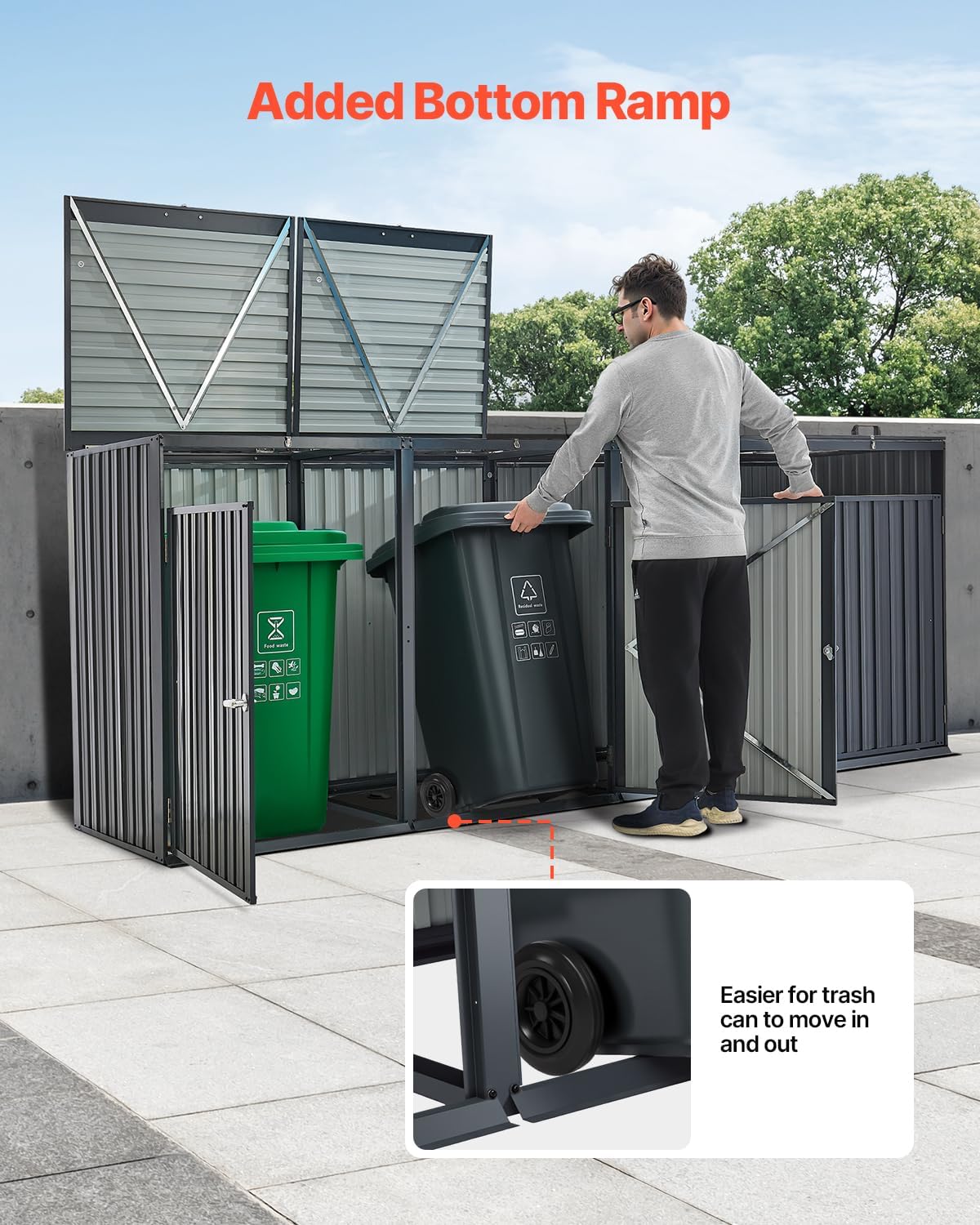 VEVOR Abri pour poubelles, 4 x 240 L, Rangement pour poubelles Horizontal en Acier galvanisé, boîte de Rangement à poubelles extérieur, étanche et verrouillable, pour Jardin, arrière-Cour et terrasse