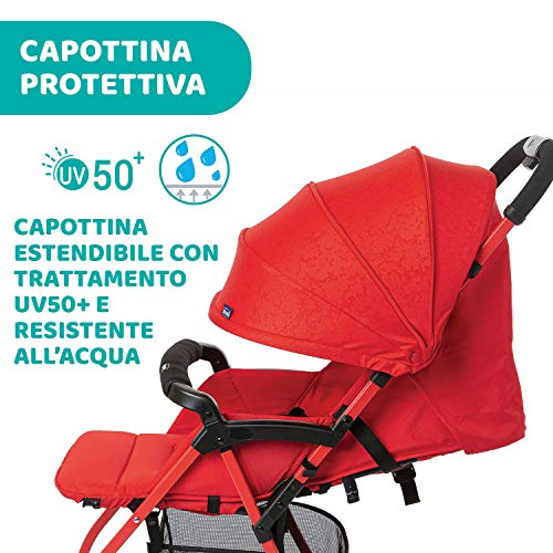 Chicco OHlalà 3 Passeggino Ultraleggero da 0 Mesi a 15 kg, Passeggino Reclinabile e Pieghevole con Cestello Capiente, Chiusura Compatta, Parapioggia e Cappottina Estendibile   Rosso : Prima infanzia