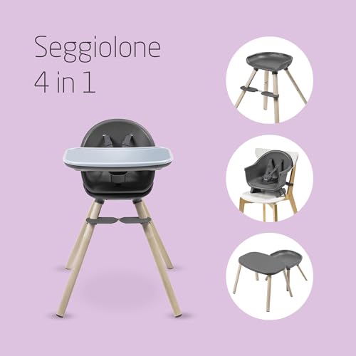 Maxi Cosi Moa Seggiolone Pappa Evolutivo, 6 Mesi 5 Anni, 0 22 kg, Seggiolone Pappa Bimbo Regolabile, Si Trasforma in Alzasedia, Sgabello e Tavolino con Sedia, Colore Beyond Graphite : Prima infanzia