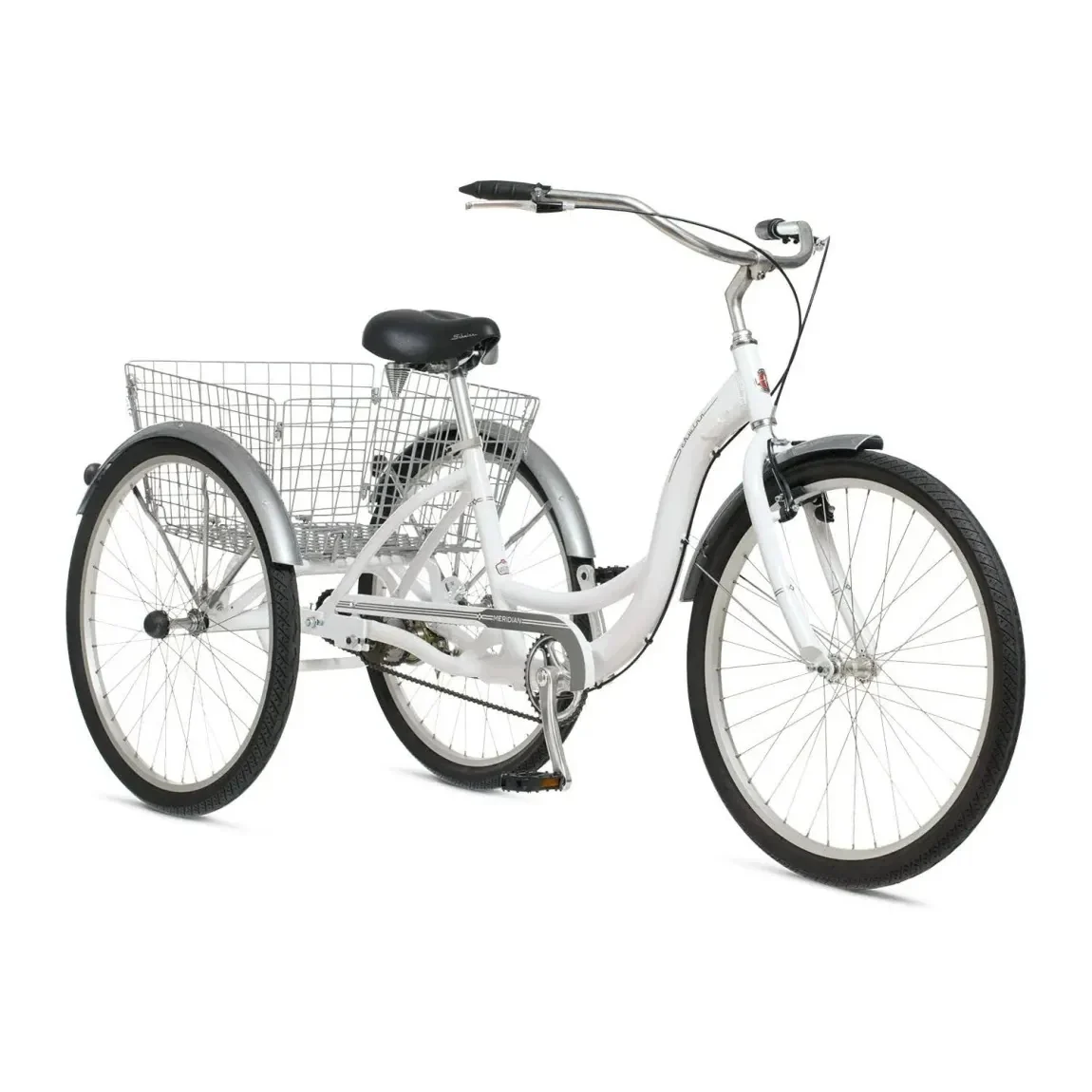 2025 Schwinn Meridian Adult Tricycle, Men's and Women's Beach Cruiser, 26-inch Wheels, Low Step-Through, Wide Saddle, Folding Rear Basket.