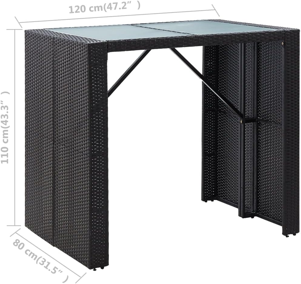 vidaXL Gartenbar Set 5-TLG. Theke Bar Tresen Gartentheke Bartisch Stehtisch Barhocker Barstuhl Gartenmöbel Poly Rattan Glas Schwarz