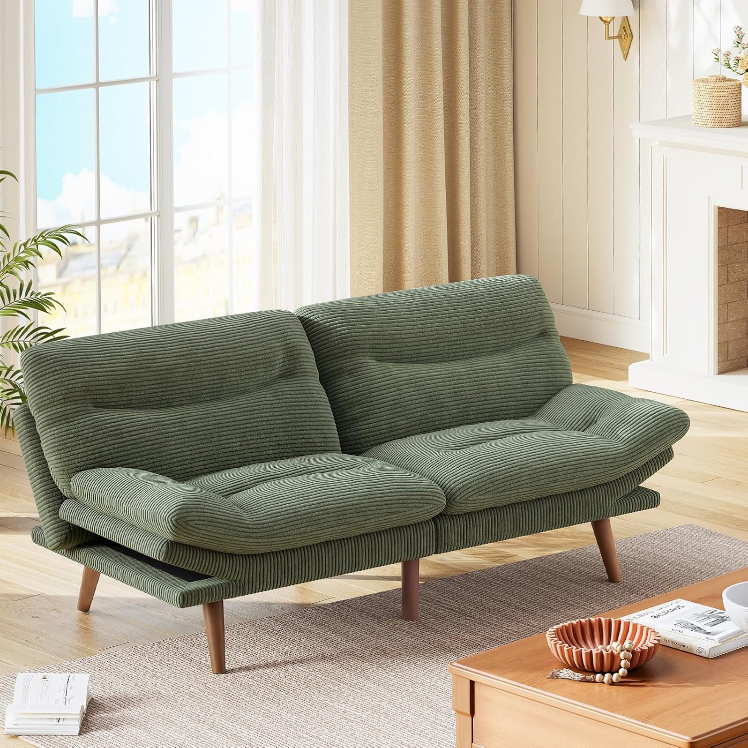 Futon Sofa Bed Futon Sofa with Adjustable Back and Armrests Converts to Small Sleeper Sofa Bed