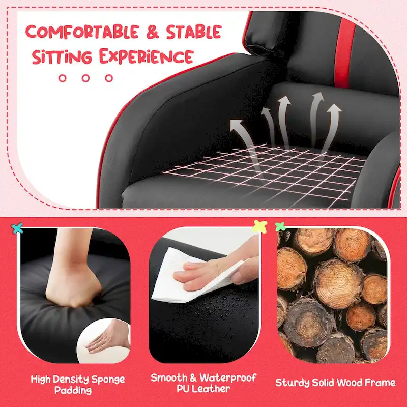 Gymax Kids Recliner Chair Ergonomic Leather Sofa Armchair w/Footrest