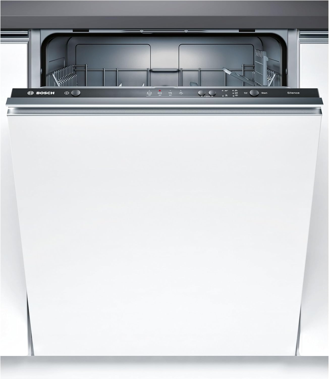 Bosch SMU4ETS08E, Serie 4, Smarter Unterbau-Geschirrspüler 60 cm, Besteckkorb, Spülmaschine mit Programmassistent, besonders Leise, höhenverstellbarer Oberkorb, Automatische Türöffnung, Edelstahl