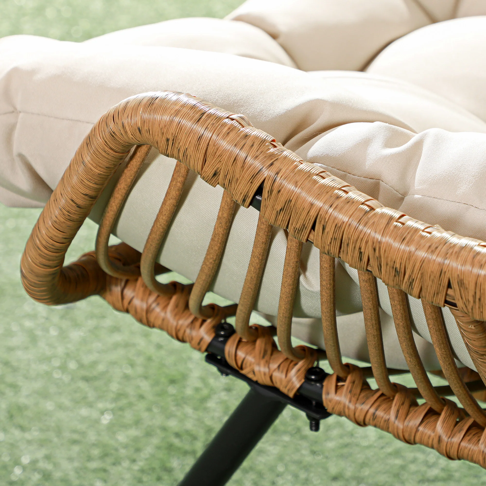 Outsunny Tuin Lounge, Rotan look, Buitensstoel, met Kussen, Metalen frame, 75x101x90 cm, Natuur/Khaki/Zwart